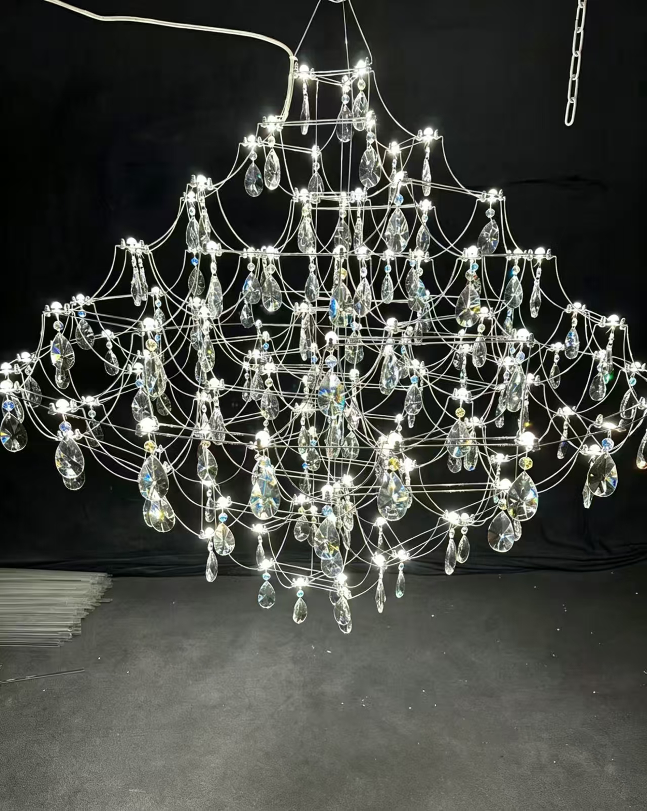 Nordic Modern Luxury LED Chandelier Rectangular Oval Firefly Crystal 3000K Adjustable Height for Living Room Dining Room Bedroom