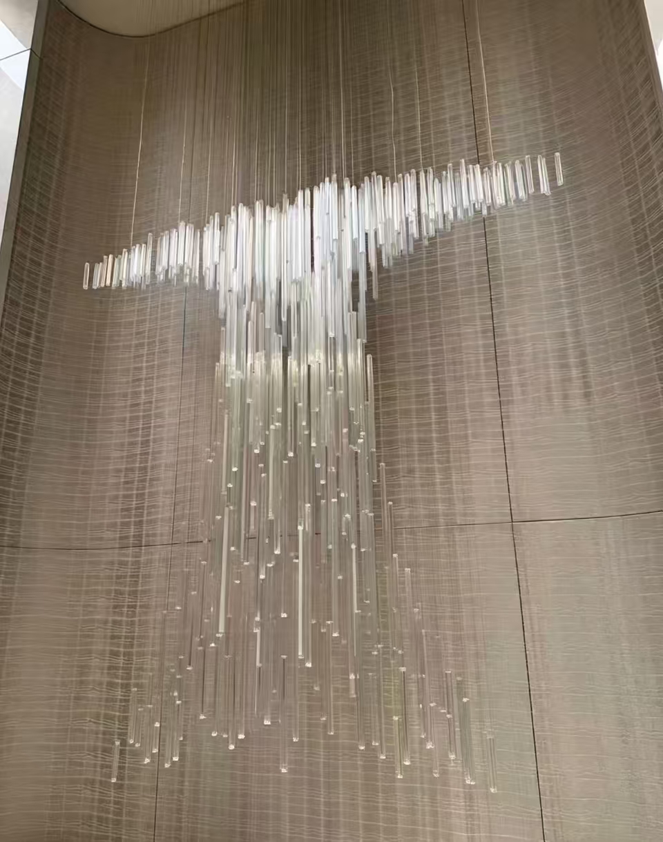 Customized Luxury LED Long Chandeliers Golden Crystal Staircase Pendant Light for Hotel Lobby Villa Lighting Customizable