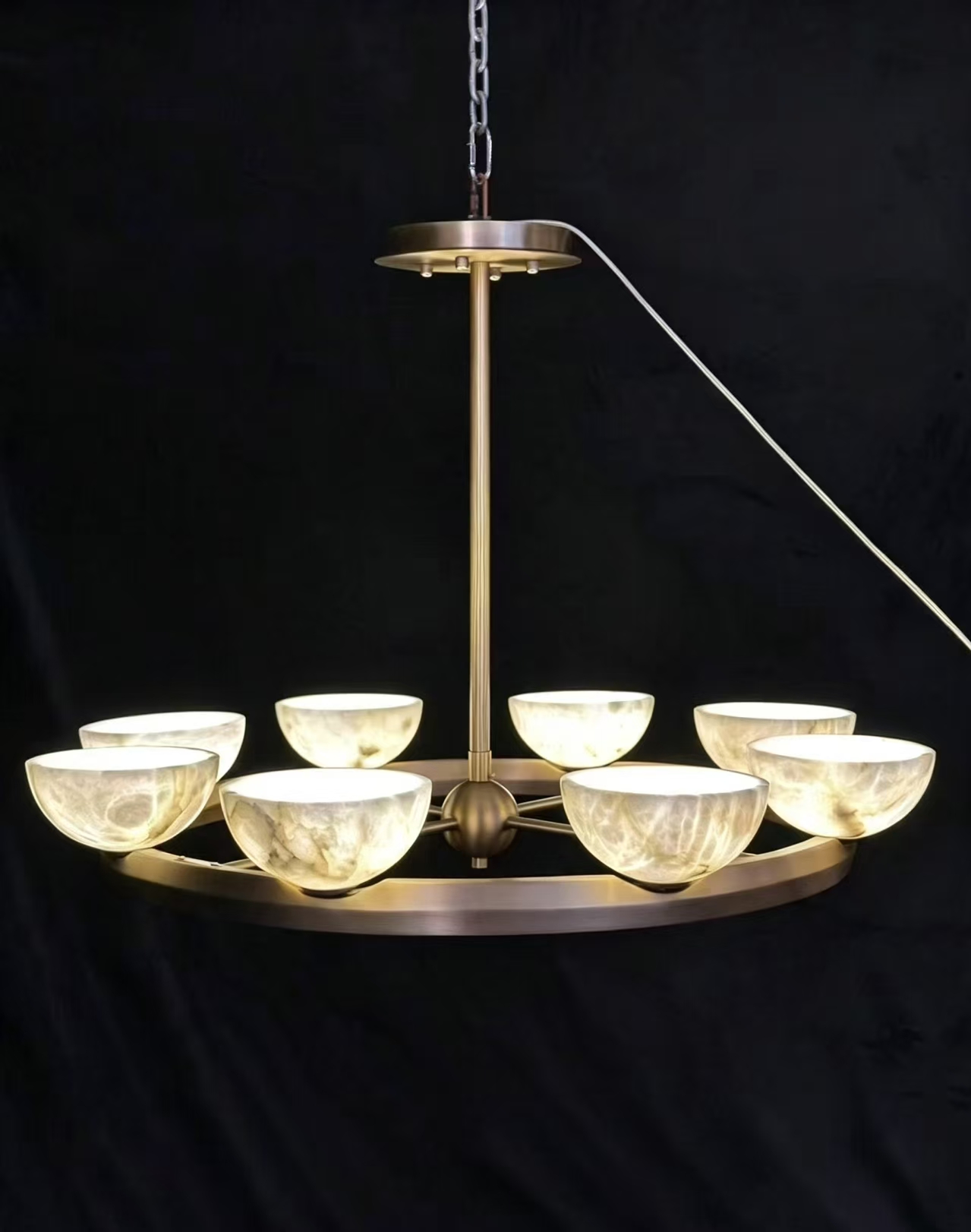 Brass Chandelier Luxury Living Villa Alabaster Steel LED E26 Factory Wholesale Crossborder Promenade Alabaster Chandelier
