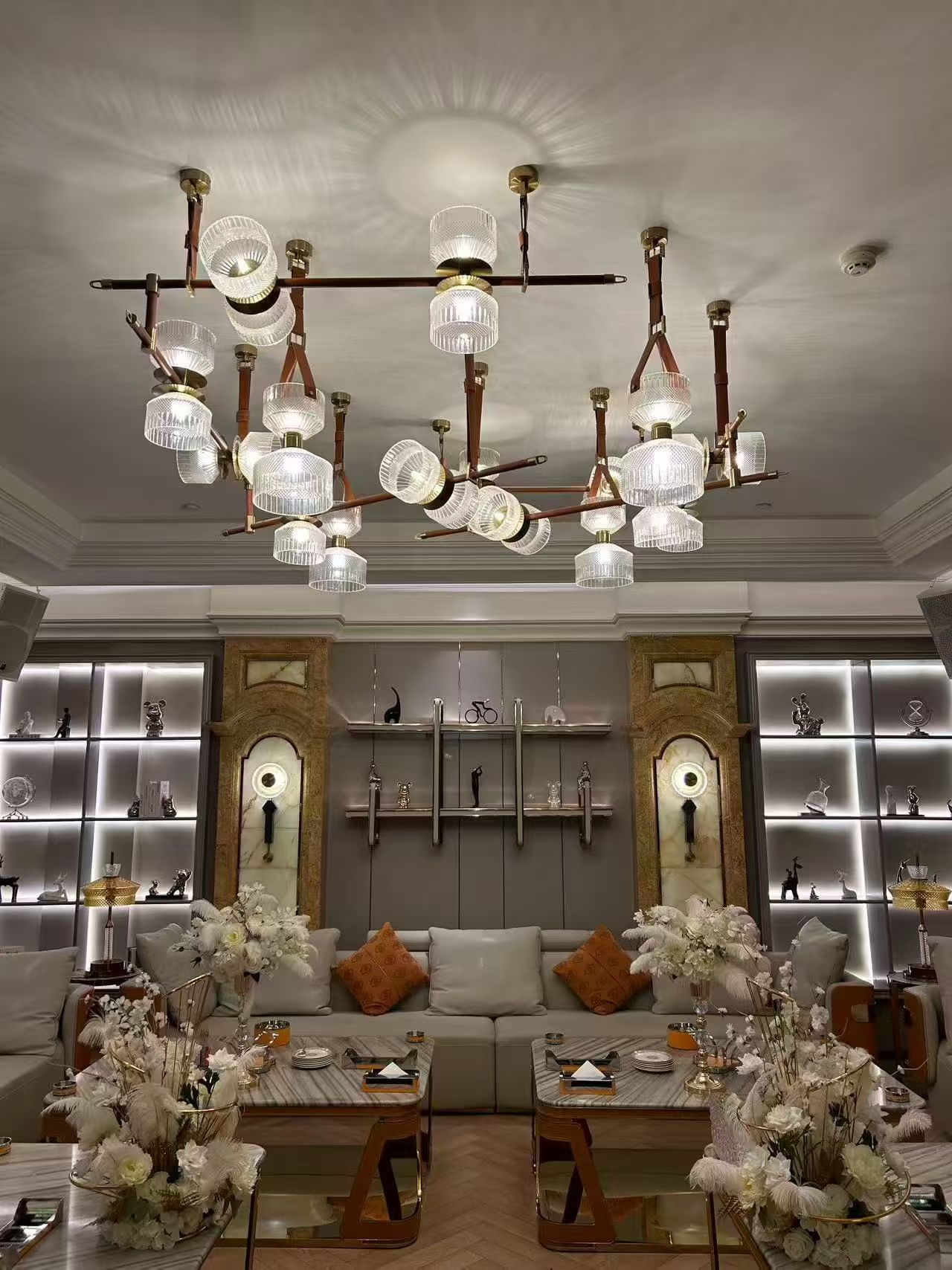 Modern Hotel Glass Chandelier Non-standard Lighting Combination Leather Custom Lamp
