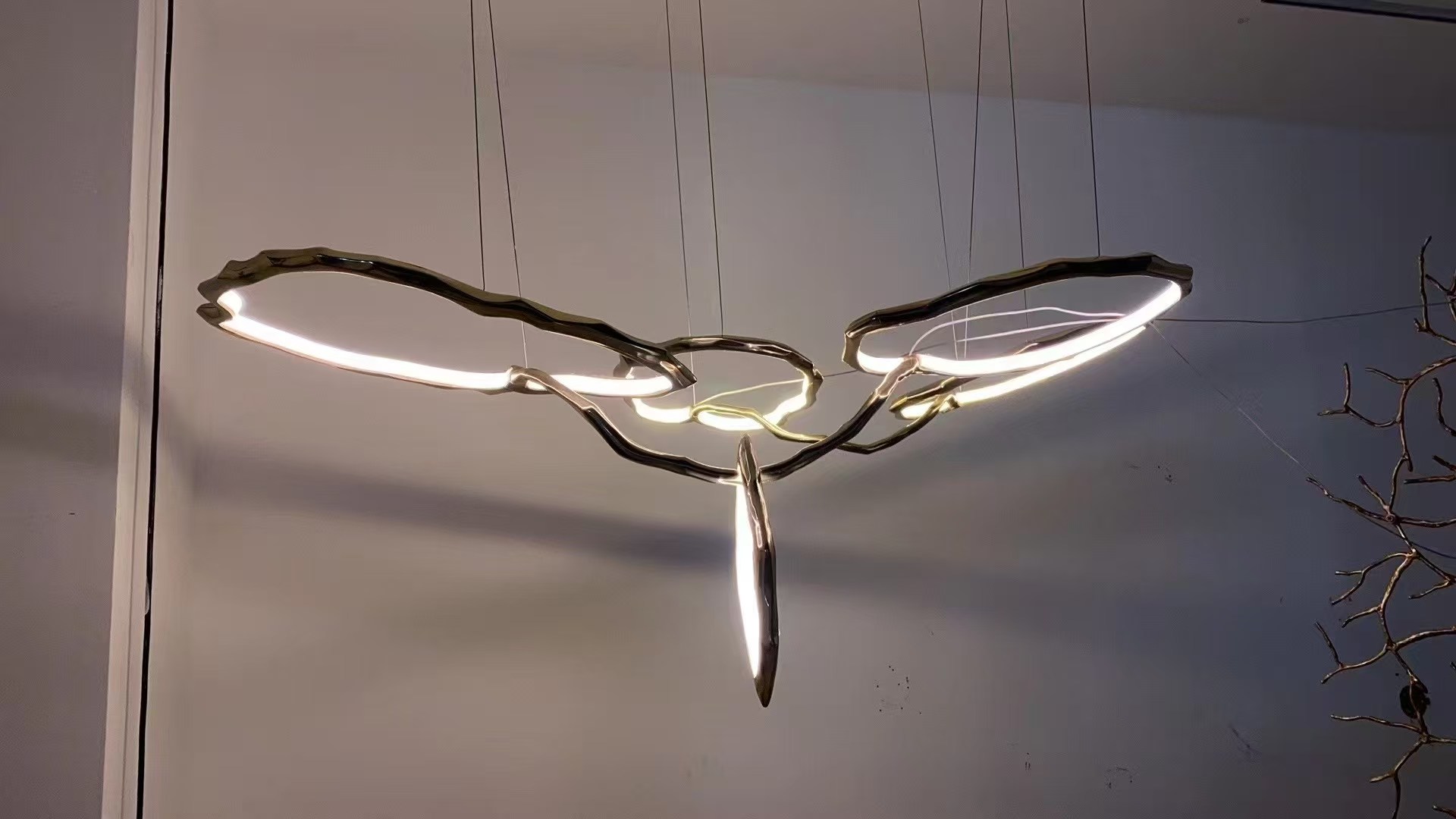Non Standard Project Lights ETL Chandelier Hotel Lights Lobby Chandelier Ring Pendant Stainless Steel Ring Custom Pendant