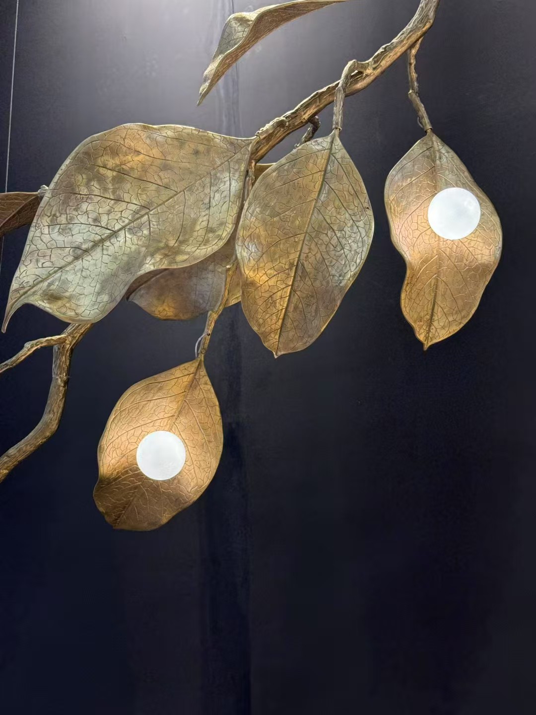 Custom Leaf Branch Pendant Light Sculpture Modern Art Collectible Brush Technique Letterpress Printing for Villa