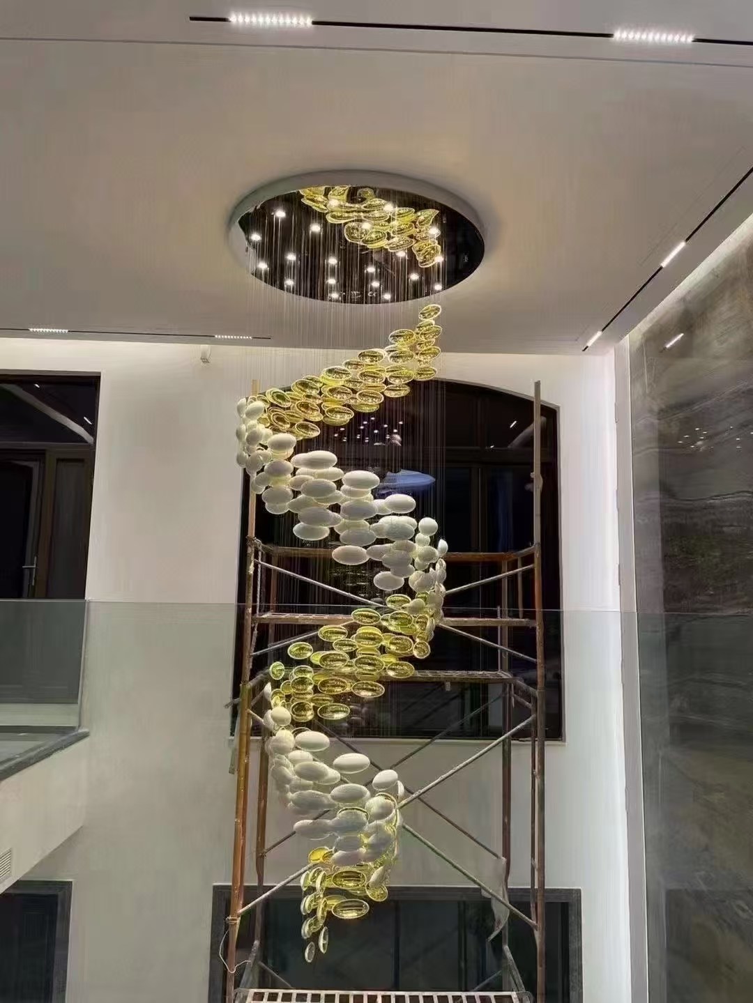 Large Modern Hotel Lobby Villa Decoration Light Glass Chandelier Creative Egg Shape Entryway Chandelier High Ceiling
