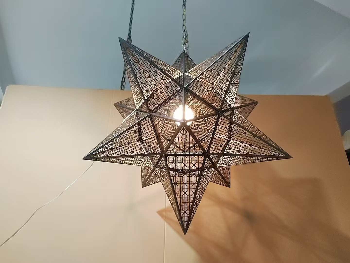 Modern New Arrival Iron Hollow Out Star Angel Wings Dining Living Room Hanging Pendant