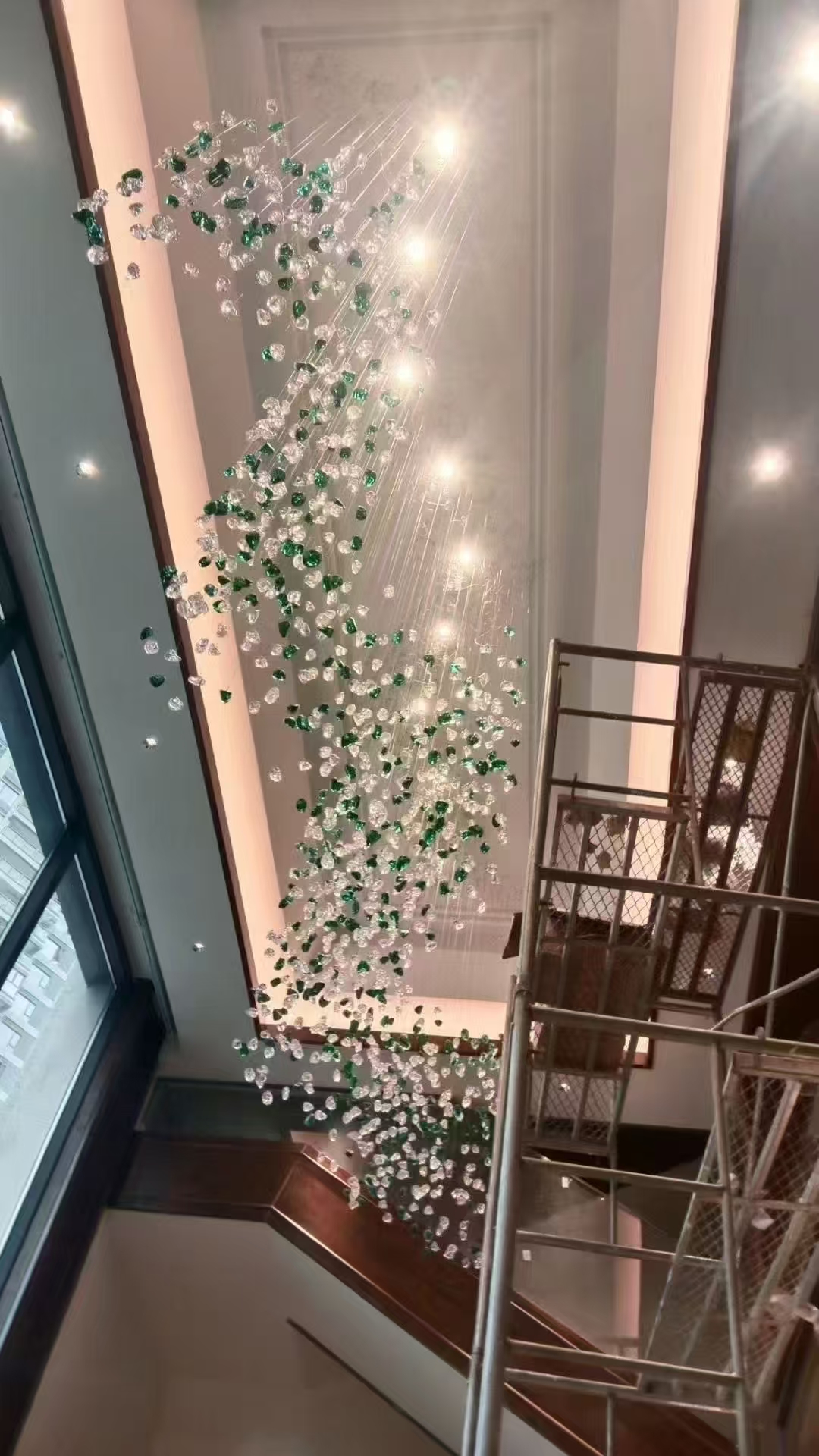 Project Luxury Rainfall Glass Gem Stone Chandelier Accessories Hotel Lobby Villa Banquet Hall Decoration Pendant Light