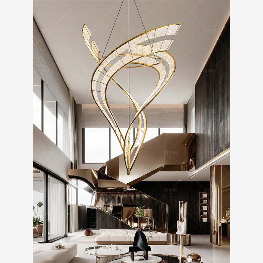 Modern Minimalist Luxury Adjustable Height Custom Spiral Pendant Lights LED Chandeliers for Hotel Lobby Villa Banquet Hall