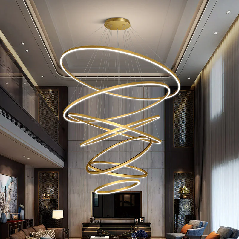 Modern Hotel Lobby Round Ring Led Chandelier for Living Room Villa Stairs Loft Aluminum Ring Circle Pendant Light - Image 4