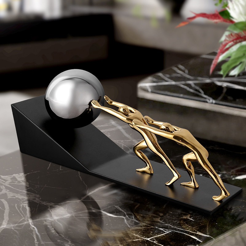 Scandinavian Creative Sports Push Ball Character Resin Ornament Metal Home Living Room Decoration Crafts