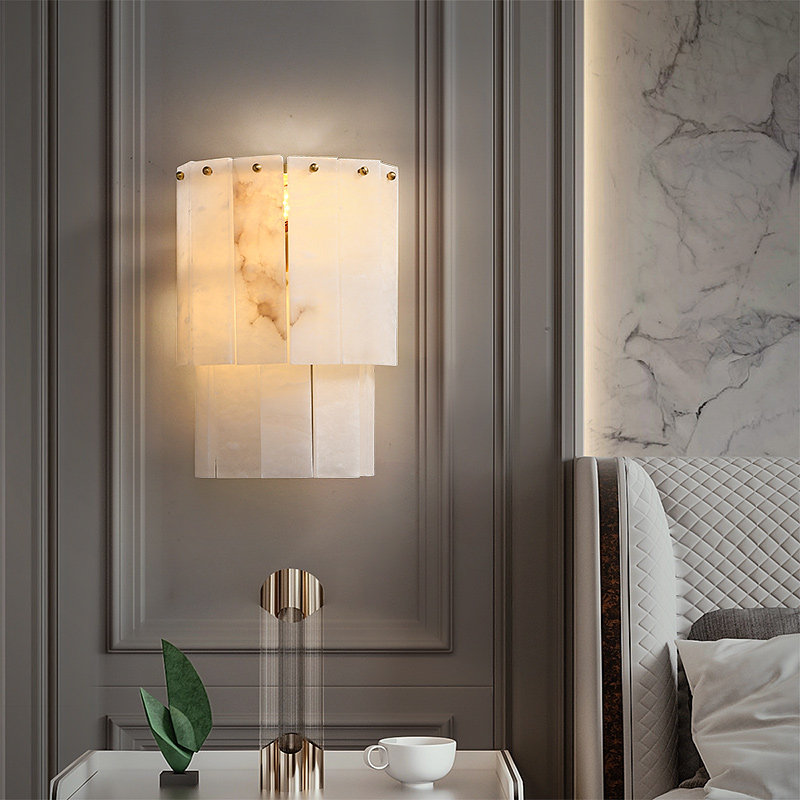 Modern Designer Simple Spanish Marble Copper LED Wall Lamps Warm White Dimmable Recessed Home Hotel Restaurant Living Room