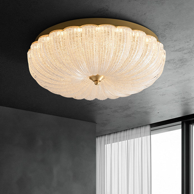 Modern Luxury LED Ceiling Lights Round Copper Color with Light Metal Glass for Bedroom Living Room Office Iron Base Material