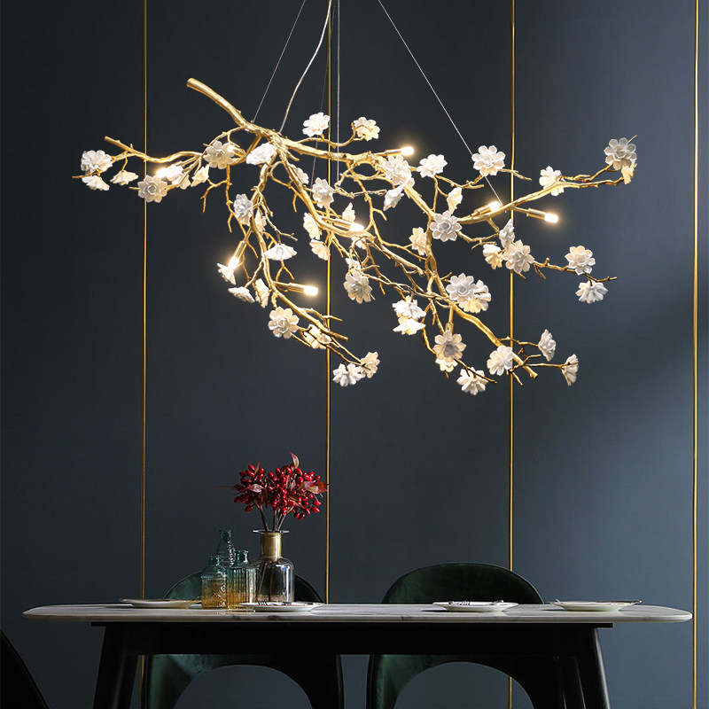 Modern Chandeliers Gold Tree Branch Chandelier Pendant Lighting Indoor Luxury Glass Flower Pendant Chandeliers