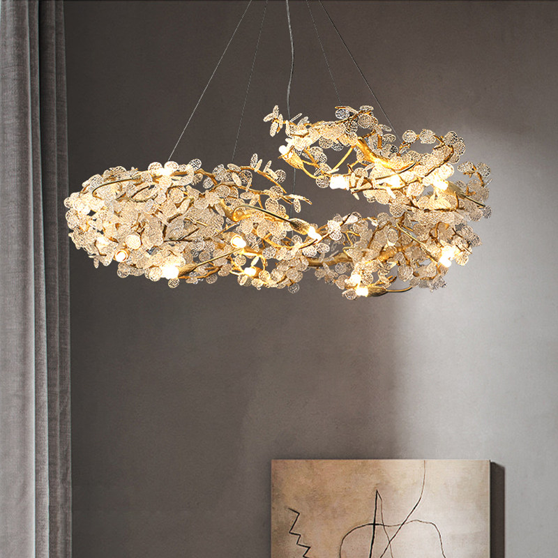 Nordic Design Branch Hanging Pendant Light Dinning Room Modern Glass Leaves Adjustable Height Chandelier Living Room Stair