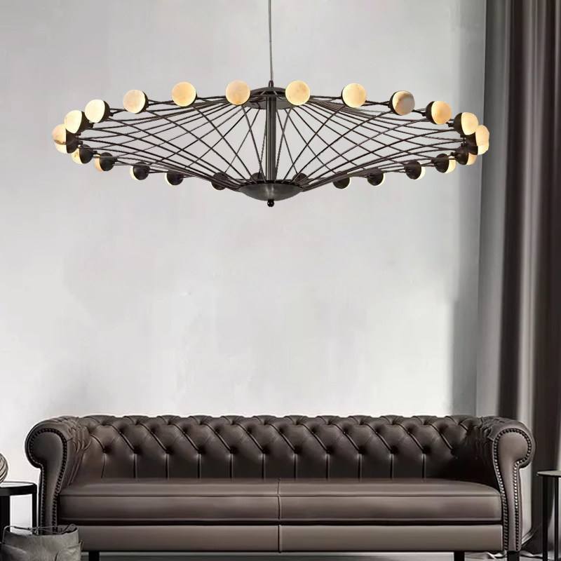 Artistic Chandelier Natural Alabaster Pendant Light Hanging Lamp for Living Room Lobby Reception Hall