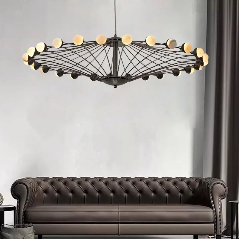 Artistic Chandelier Natural Alabaster Pendant Light Hanging Lamp for Living Room Lobby Reception Hall