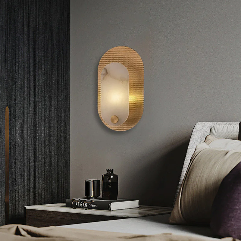 ART DECO Round Iron Marble Shade E14 Decorative Wall Lamp for Bedroom Villa Living Room Lighting