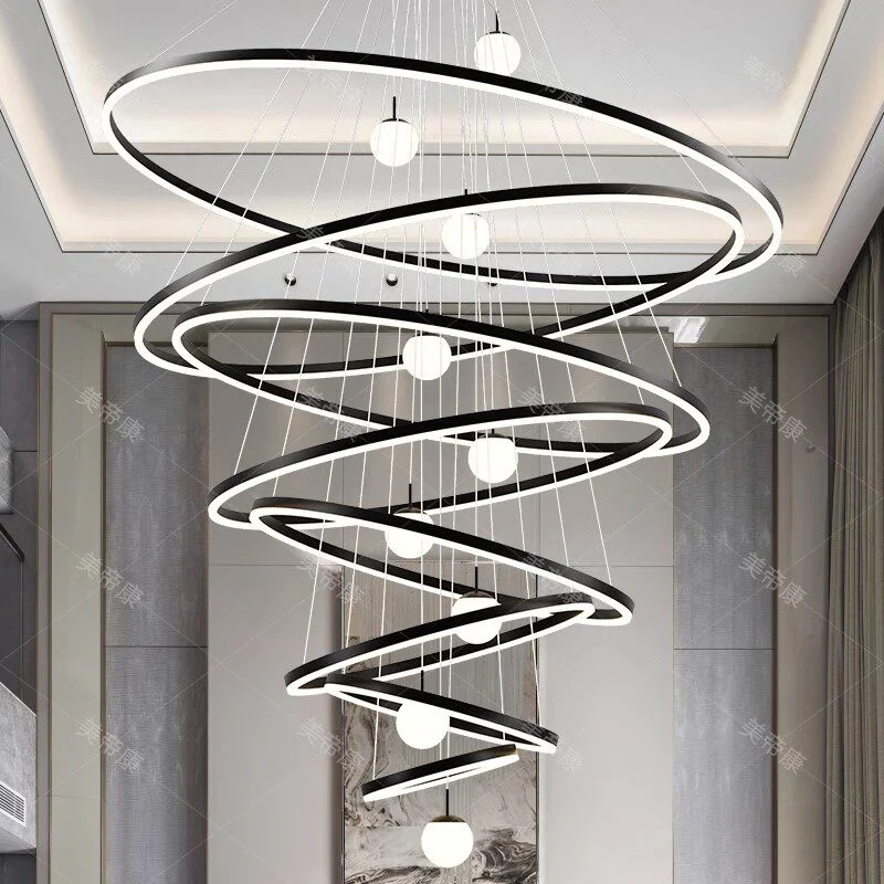 Modern Hotel Lobby Round Ring Led Chandelier for Living Room Villa Stairs Loft Aluminum Ring Circle Pendant Light - Image 3