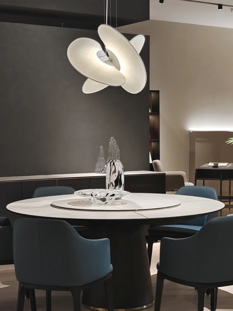 Art Design Chandelier Living Room Loft Silk Lampshade White Metal LED Pendant Light for Dinning Room