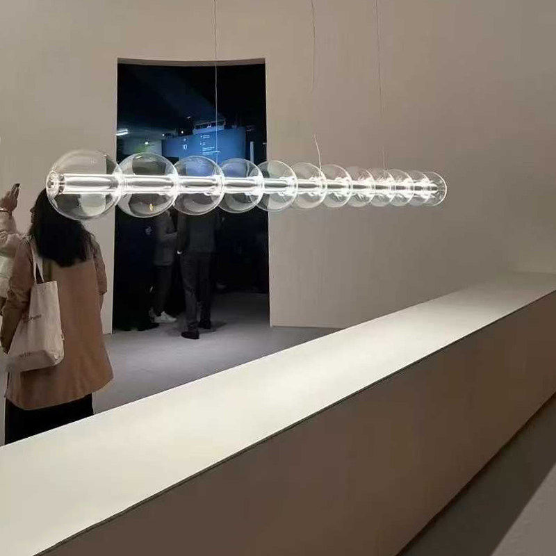 Extra Long Linear Hand Blown Clear Glass LED Pendant Light for Luxury Hotel Restaurant Villa