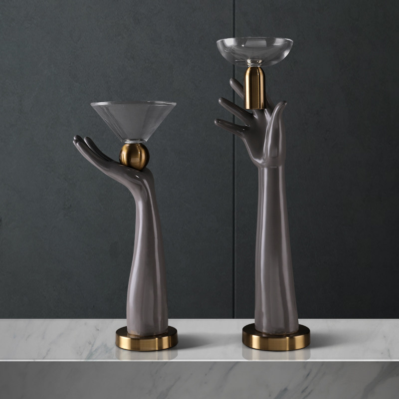 Best Selling Gray Ceramic Tea Light Holder Hand-Shaped Home Decoration With Box Packed Candles Creative Candle Jar