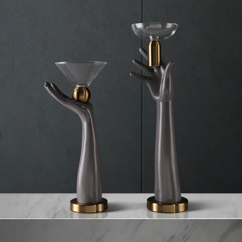 Best Selling Gray Ceramic Tea Light Holder Hand-Shaped Home Decoration With Box Packed Candles Creative Candle Jar
