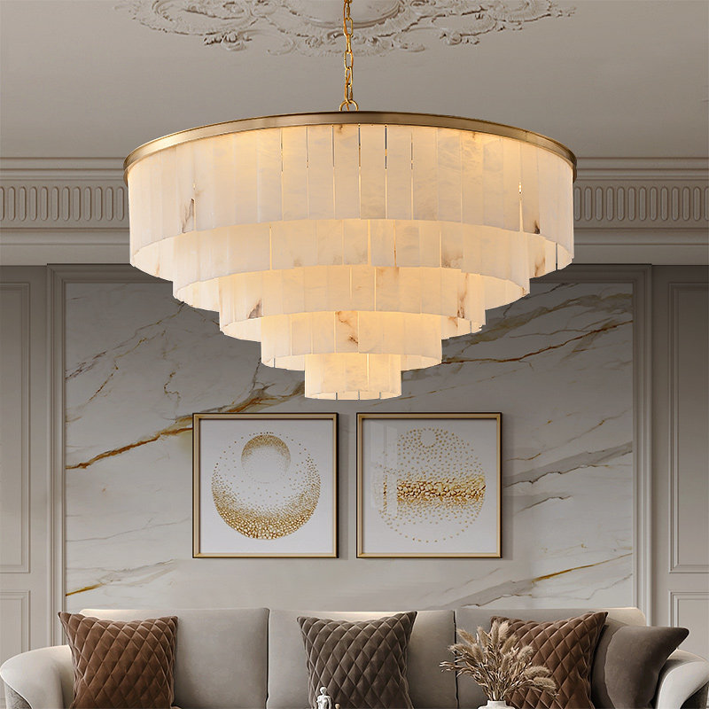 Modern Chinese Style LED Warm White Dimmable Full Copper Stone Chandelier Hanging Luxury 50000 Hours Pendant Light Living Dining