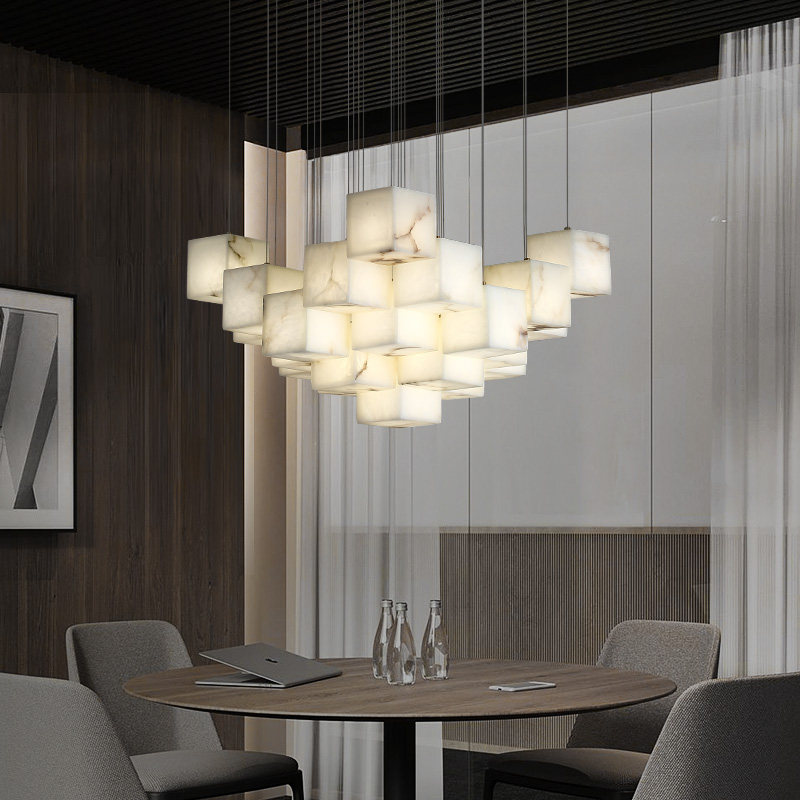 Customized Modern Large Marble Chandeliers Creative Design Staircase Rotation Pendant Light LED Energy Saving Dimmable Home