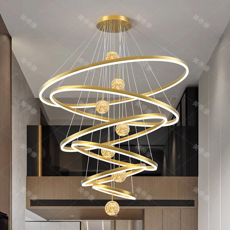 Modern Hotel Lobby Round Ring Led Chandelier for Living Room Villa Stairs Loft Aluminum Ring Circle Pendant Light - Image 2