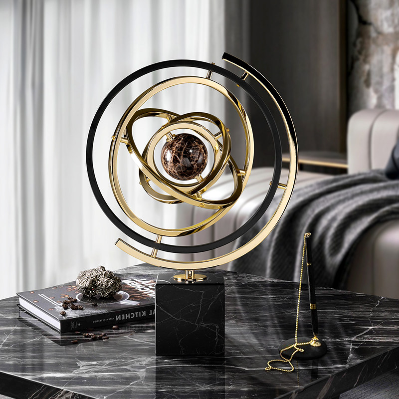 Light Luxury Minimalist Modern Semi-handmade Metallic Copper Marble Globe Geometry Pattern for Home Decor Office Desktop Use