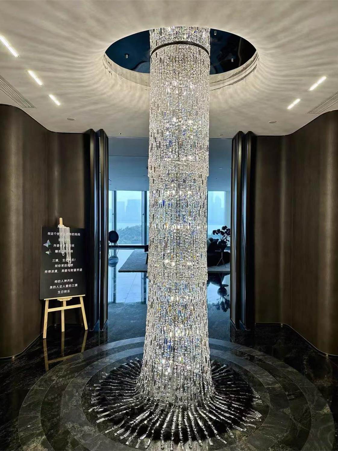 Large Luxury LED Crystal Hotel Chandelier with Adjustable Height for Indoor Decoration of Hotel Lobby Villa and Staircase