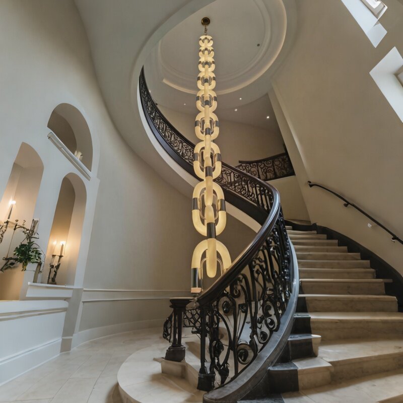 Luxury Modern Hotel Villa Lighting Custom Design Premium Glass Staircase Pendant Chandelier for Architectural Decor Projects