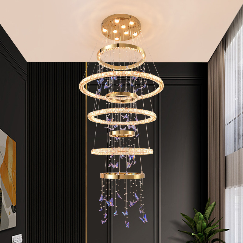 Modern Luxury Hotel Lobby K9 Crystal Ceiling Chandelier Villa Living Room Loft Staircase Round Ring Chandelier Pendant Light