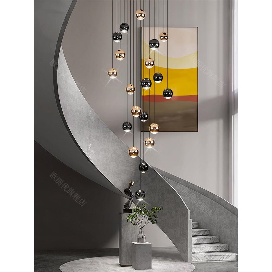 Modern Simple Hotel and Home High Ceiling Staircase Chandelier Round Pendant Staircase Drooping Chandelier