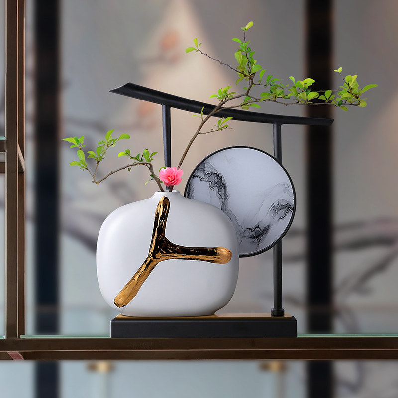 White Ceramic Gold-plated Art Small-mouth Flower Vase Modern Simple Light Luxury Decoration for Living Room Entrancese