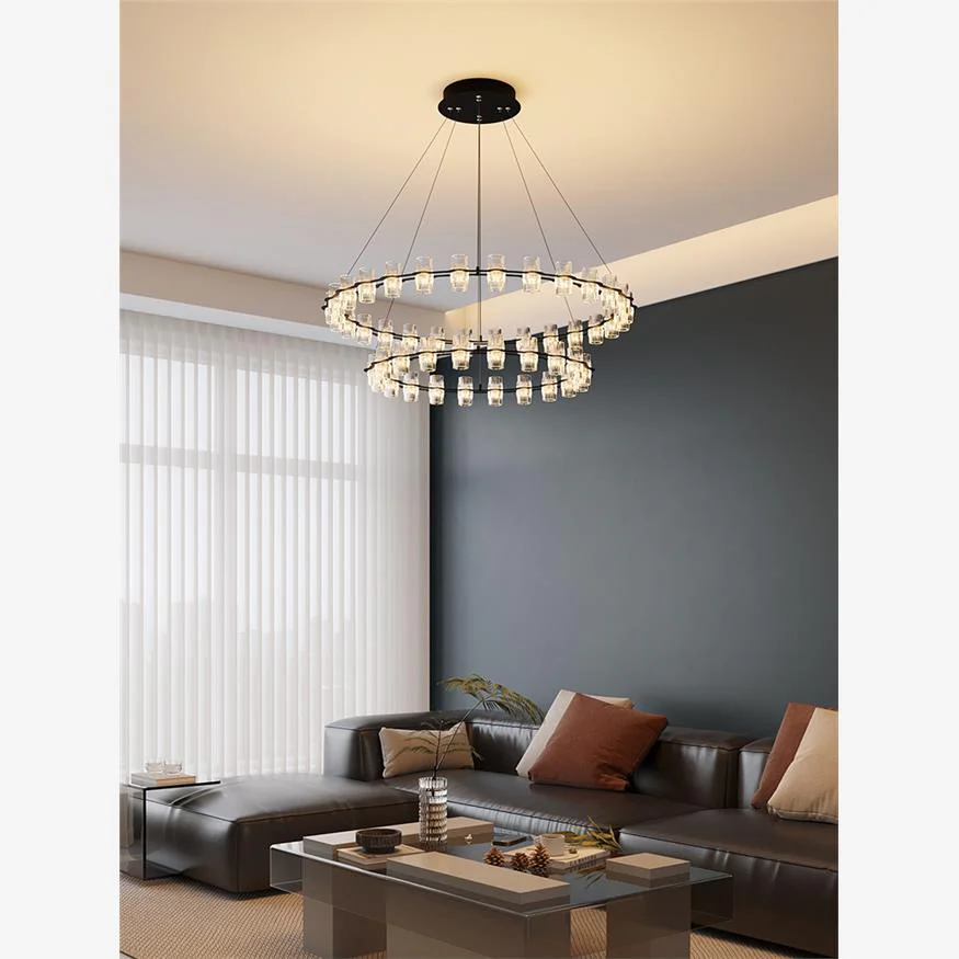 Nordic Indoor Lamp Led Circle Ceiling Hanging Chandeliers Black Wine Glass Engineering Pendant Lighting