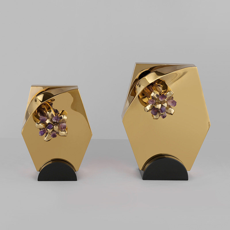 Luxury Stainless Steel Vase Decorative Item for Living Room Soft Decoration. Golden Artistic Flower Vase