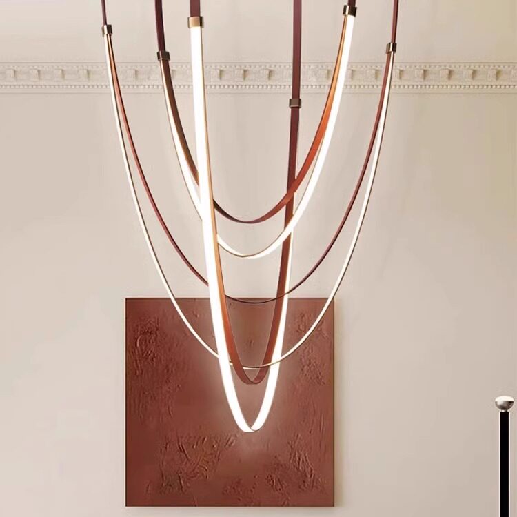 Italy Minimalist High Duplex Villa Staircase Living Room Exhibition Hall Large Belt Lamp Leather Chandelier