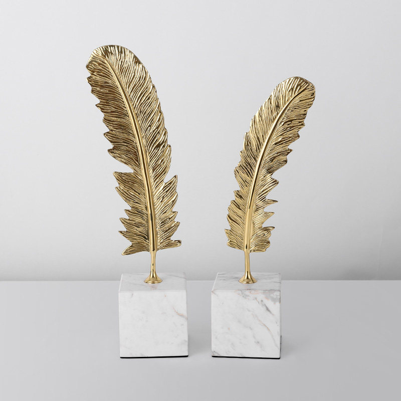 Modern Minimalist Marble Copper Feather Decorations Home Living Room Decoration