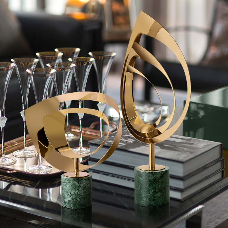 Abstract Geometric Metal Sculpture with Black Base Handmade Decorative Accent for Home Office and Living Room