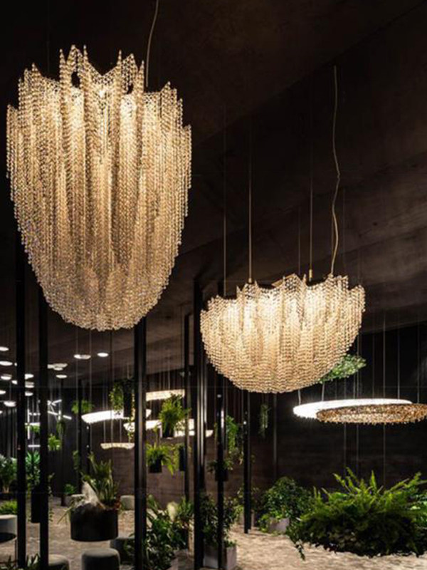 Light Luxury High-Class Duplex Staircase Chandelier Stainless Steel LED Living Room Hanging Egyptian Crystal Lamp 360 Beam 2700K