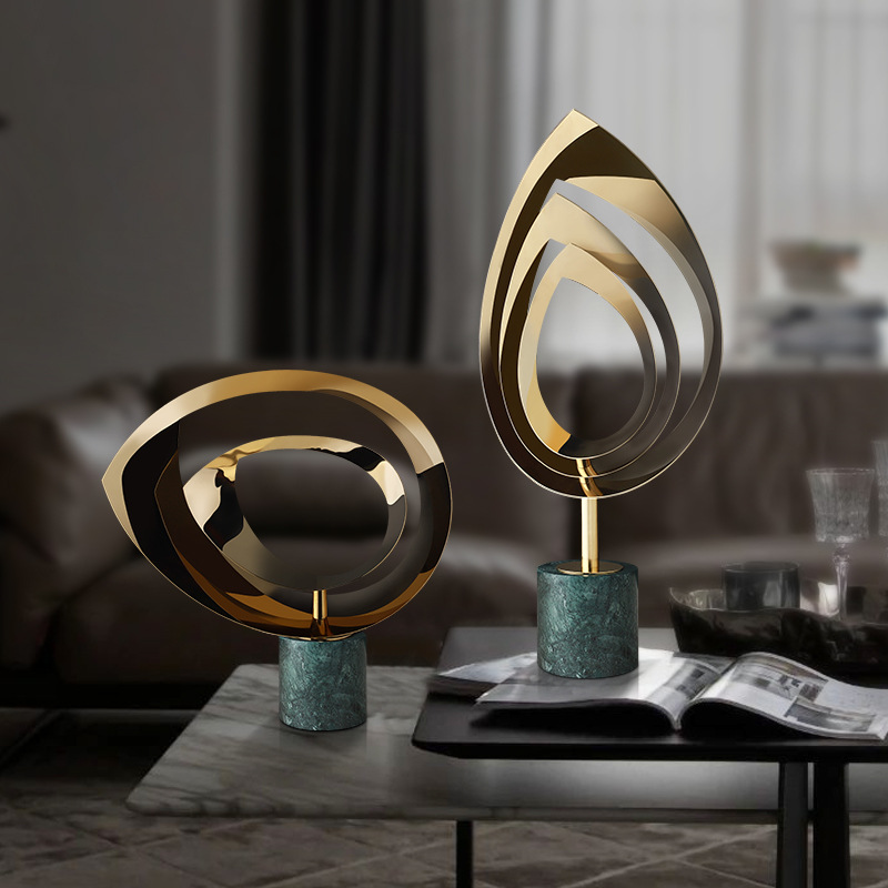 Abstract Geometric Metal Sculpture with Black Base Handmade Decorative Accent for Home Office and Living Room