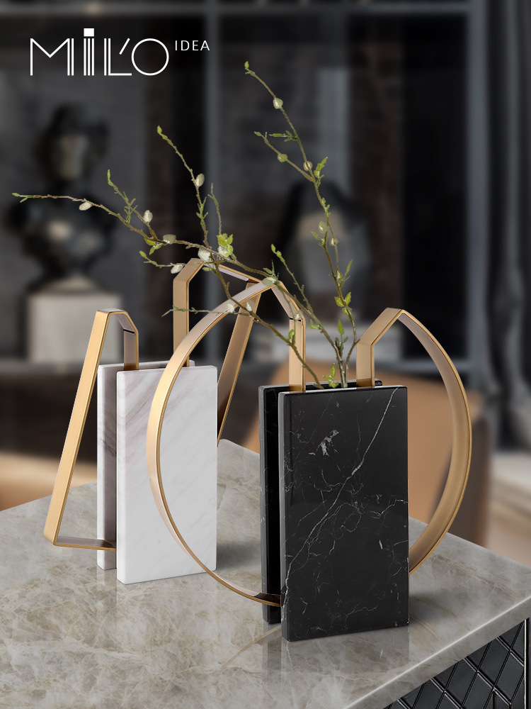 European Style Elegant Gold Flower Vase Decoration Luxury Marble Big Vases for Home Decor