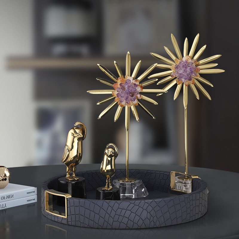 Minimalist Metal Starburst Statue Set with Crystal Cube Base for Bookcase Soft Home Decor