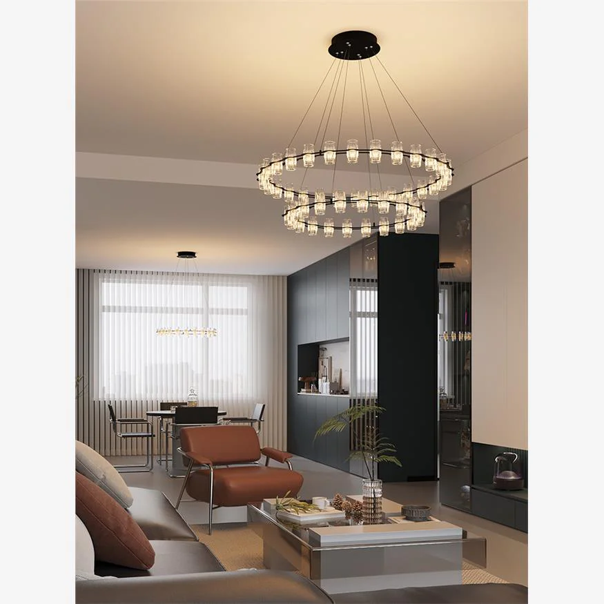 Nordic Indoor Lamp Led Circle Ceiling Hanging Chandeliers Black Wine Glass Engineering Pendant Lighting - Image 2