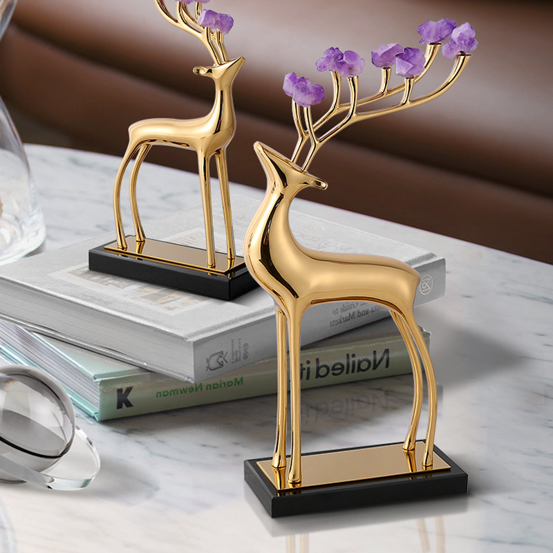 Hot Sale Design Deer Shape Natural Crystal Copper Marble Modern Indoor Hotel Decoration