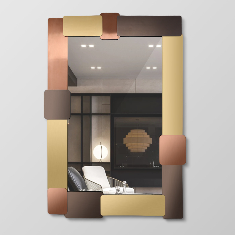 Fashion Style Wall Hanging Mirror Luxury Custom Bathroom New Design Modern Gold Metal Glass Special Shape Home Decoration