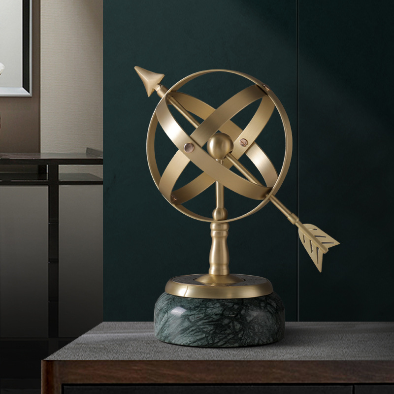 Light Luxury Minimalist Modern Semi-handmade Metallic Copper Marble Globe Geometry Pattern for Home Decor Office Desktop Use