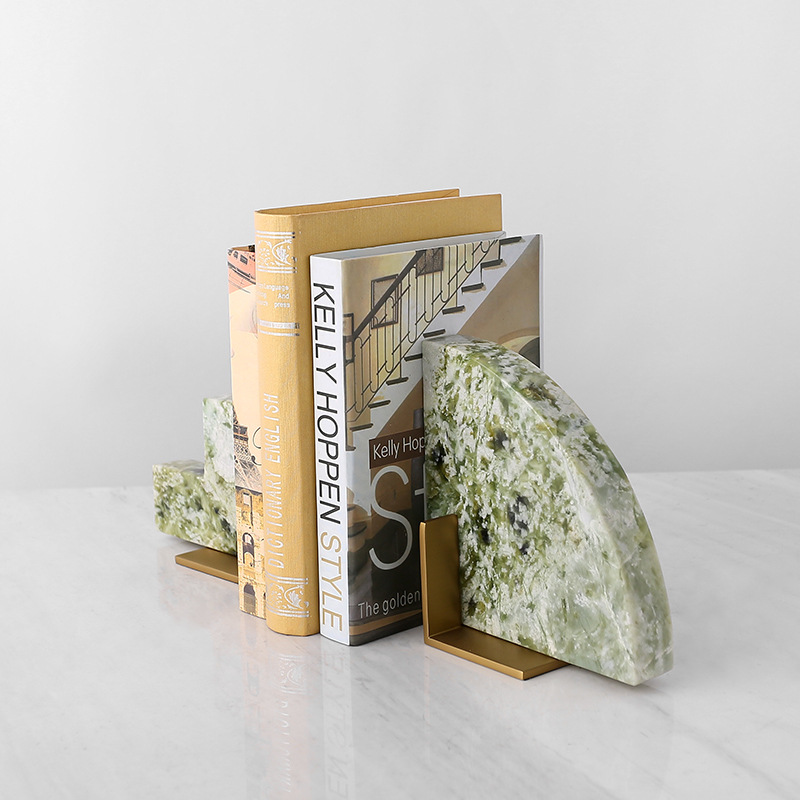 Modern White Marble Bookends with Gold Metal Base Geometric Decorative Book Stoppers Luxury Home Office Desk Accessories