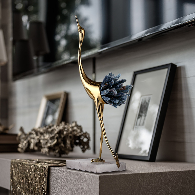 Pure Copper Blue Crystal Swan Furnishing Living Room TV Cabinet Swan Statue