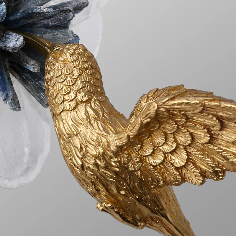 Single Piece Brass Bird Crystal Flower Figurine for Hotel Lobby Commercial Furnishing Engineering Project - Image 3