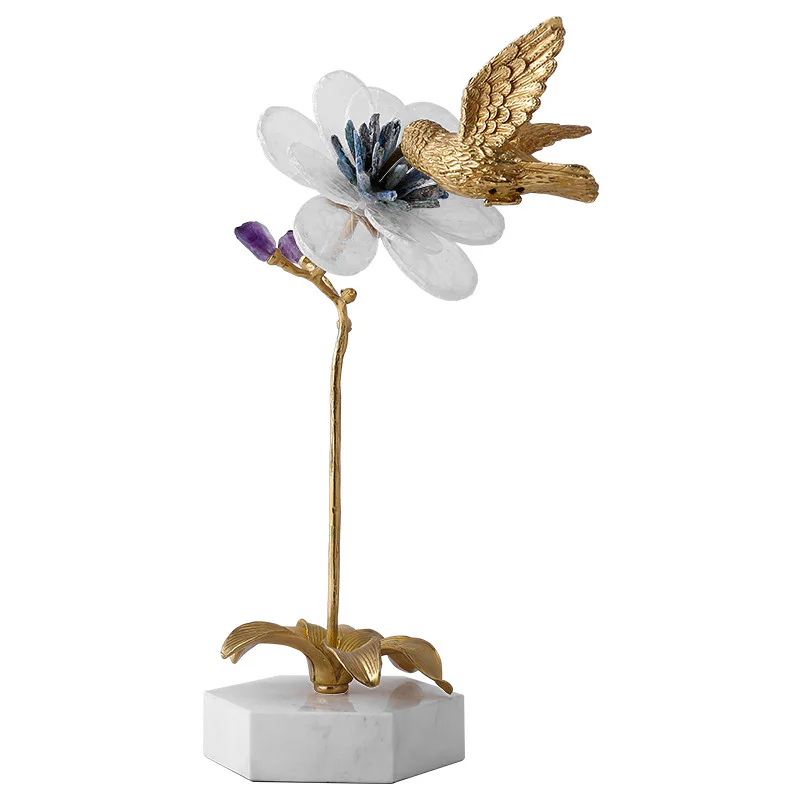 Single Piece Brass Bird Crystal Flower Figurine for Hotel Lobby Commercial Furnishing Engineering Project - Image 2